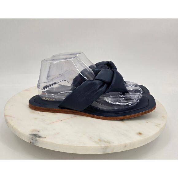 Maeve (Anthropologie) Puffy Knotted Leather1 Toe-Loop Sandals | Navy | - Picture 1 of 9